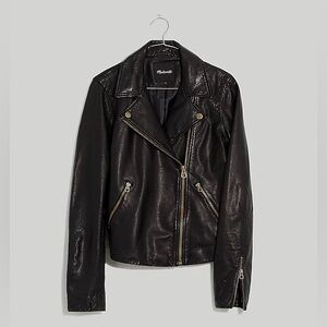 Madewell Washed Leather Motorcycle Jacket - Brass Hardware Edition, Size Large